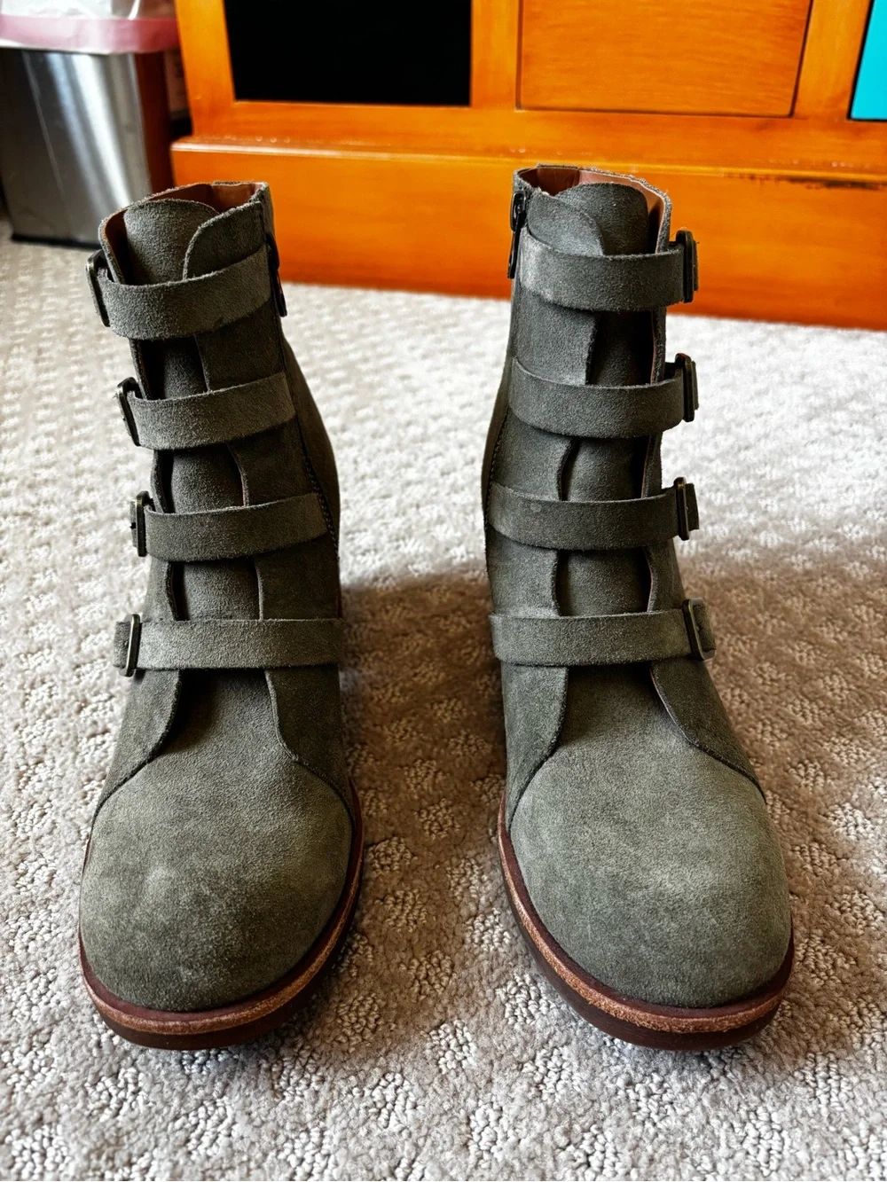Kork-Ease Dee Hiker Grey-Green Suede Heeled Bootie